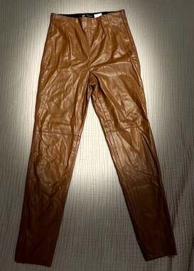 Zara High Rise Faux Leather Leggings in Camel Brown